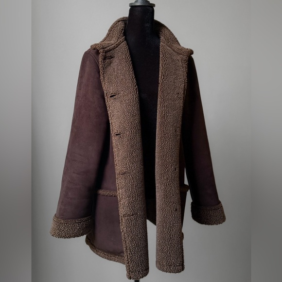 L.L. Bean Jackets & Blazers - L.L. Bean Women’s Faux Suede Sherpa Sherling Coat + Hat & Mittens set Size Large